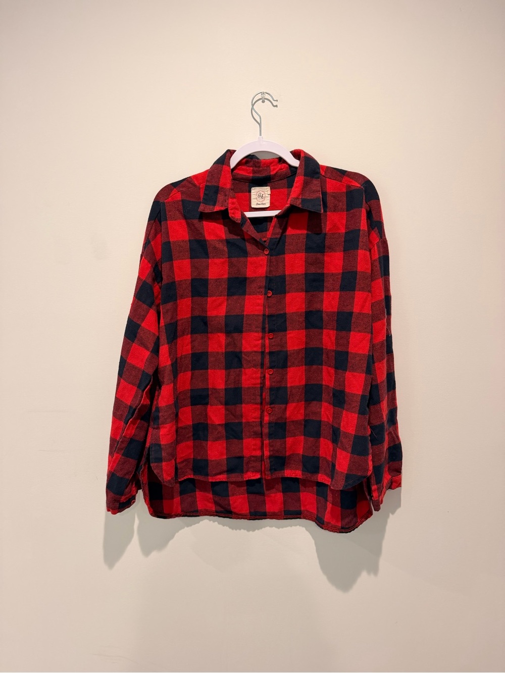 Red & Navy Plaid Button-Up Women’s Shirt